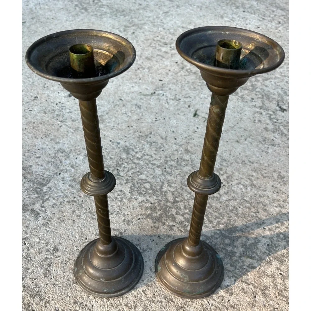 Vintage Brass Barley Twist Candlesticks Pair 18